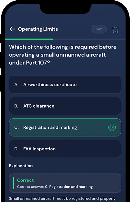 FAA Part 107 question explanations screenshot